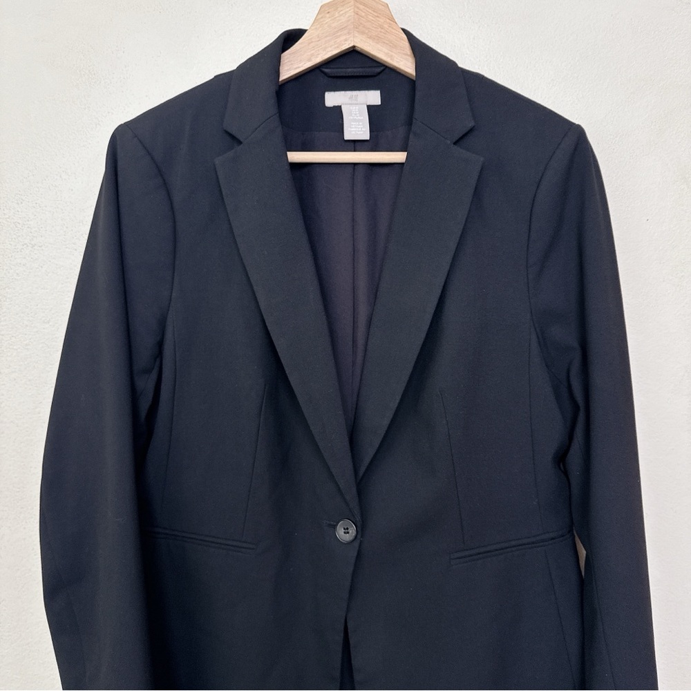 H&M Womens Medium Stretch Button Black Soft Blazer - Picture 2 of 13